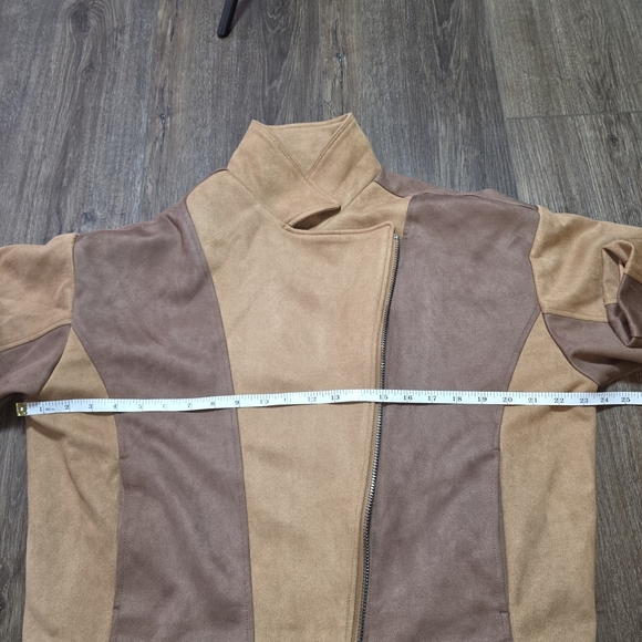 Promesa Faux Suede Colorblock Moto Jacket Women’s Lg Brown Tan Asymmetrical Zip - Picture 10 of 14